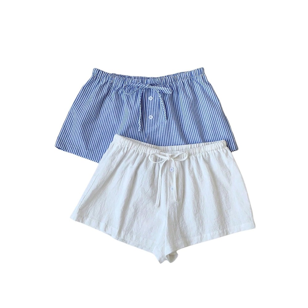NWT MAKEMECHIC Womens 2 Pack Striped & Solid Cotton Boxer Lounge Shorts Large